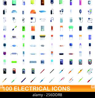 jeu de 100 icônes électriques. Illustration de dessin animé de 100 icônes électriques ensemble de vecteur isolé sur fond blanc. ensemble de 100 icônes électriques, style cartoon Illustration de Vecteur