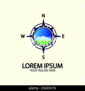 Boussole avec montagne pour logo design illustrateur exploration icône outil de randonnée. Illustration de Vecteur