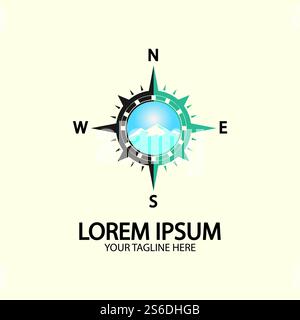 Boussole avec montagne pour logo design illustrateur exploration icône outil de randonnée. Illustration de Vecteur