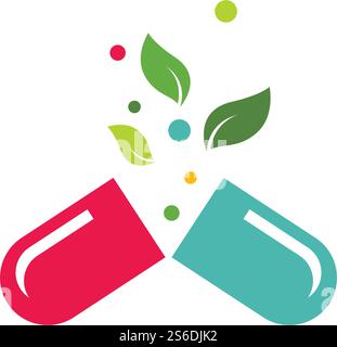Conception plate de vecteur de logo de capsule à base de plantes Illustration de Vecteur