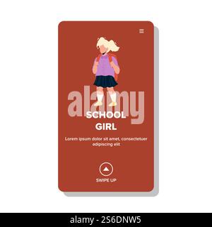 Écolière enfant allant à l'école primaire vecteur. Élève d'écolière avec des livres dans le sac à dos et portant l'uniforme Go on Education Lesson. Personnage Girl Child Web Flat dessin animé illustration. Écolière enfant allant à l'école primaire vecteur Illustration de Vecteur