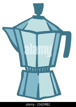 Machine à café à capsules pour la préparation de boissons chaudes, appareil ménager isolé avec poignée en acier. Brasseur pour la préparation délicieuses boissons caféine, espresso ou americano. Vecteur dans le style plat. Machine à café Geyser, équipement pour faire des boissons à base de caféine Illustration de Vecteur