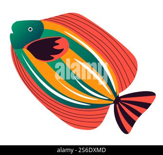 Poisson papillon de mer ou océan avec des taches colorées sur le corps et les ailerons. Habitant sous-marin isolé, icône isolée de créature d'aquarium. Nature et faune, coralfish flottant aquatique. Vecteur dans le style plat. Poisson papillon avec nageoires colorées et vecteur de corps Illustration de Vecteur