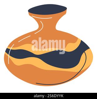Décoration de design d'intérieur pour la maison du bureau, style de travail ou espace de vie avec céramique faite à la main. Patrimoine culturel ou passe-temps, activités artisanales. Pot moderne isolé, vecteur dans le style plat. Vase décoratif en argile, style design d'intérieur Illustration de Vecteur