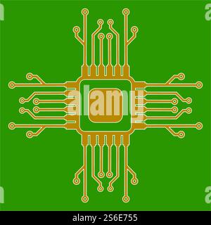 Circuits microélectroniques plats. Vecteur de carte de circuit imprimé, fond vert. Illustration de Vecteur