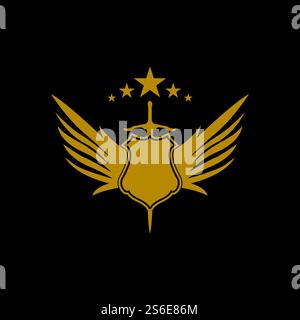 Épée à ailes dorées avec icône de vecteur de bouclier. Illustration de Vecteur