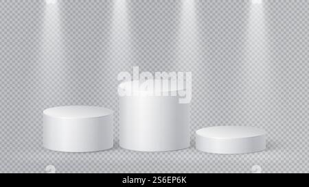 Socle blanc réaliste. Podium minimaliste vierge, cylindres 3D. Conception elliptique isolée. Supports de base, maquettes vectorielles de plate-forme simples. Podium sur piédestal, plate-forme réaliste, illustration géométrique de la scène. Socle blanc réaliste. Podium minimaliste vierge, cylindres 3D. Conception elliptique isolée. Supports de base, maquettes vectorielles de plate-forme simples Illustration de Vecteur