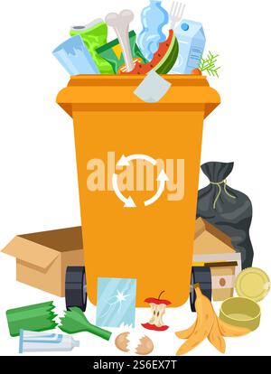 Déchets. Poubelle débordante, poubelle sale. Récipient recyclable pour déchets mélangés. Illustration vectorielle de litière et de poubelle différente. Déchets et ordures, poubelle, poubelle débordant. Déchets. Poubelle débordante, poubelle sale. Récipient recyclable pour déchets mélangés. Illustration vectorielle de litière et de poubelle différente Illustration de Vecteur