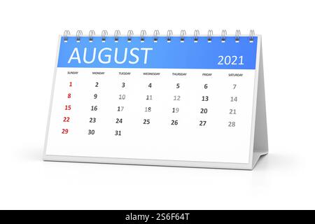 Un calendrier de table pour vos événements 2021 août 3d illustration Banque D'Images