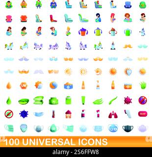 jeu d'icônes universelles de 100. Illustration de dessin animé de 100 icônes universelles ensemble de vecteur isolé sur fond blanc. 100 icônes universelles définies, style de dessin animé Illustration de Vecteur