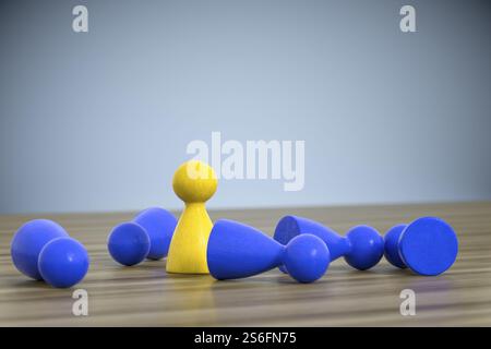 illustration 3d de figures de jeu une debout cinq couché Banque D'Images