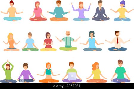 Icônes de pratiques spirituelles définies. Ensemble de dessins animés d'icônes vectorielles de pratiques spirituelles pour la conception de sites Web. Icônes de pratiques spirituelles définies, style de dessin animé Illustration de Vecteur