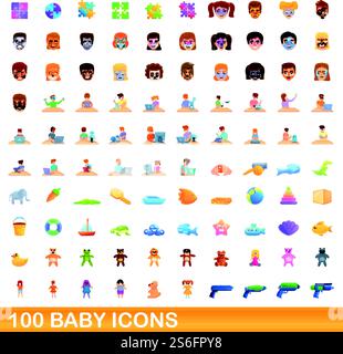 ensemble de 100 icônes bébé. Illustration de dessin animé de 100 icônes de bébé ensemble de vecteur isolé sur fond blanc. 100 icônes de bébé ensemble, style de bande dessinée Illustration de Vecteur