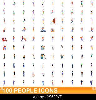 100 icônes de personnes définies. Illustration de dessin animé de 100 icônes de personnes ensemble de vecteur isolé sur fond blanc. 100 icônes de personnes définies, style de dessin animé Illustration de Vecteur