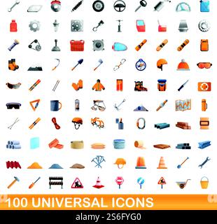 jeu d'icônes universelles de 100. Illustration de dessin animé de 100 icônes universelles ensemble de vecteur isolé sur fond blanc. 100 icônes universelles définies, style de dessin animé Illustration de Vecteur