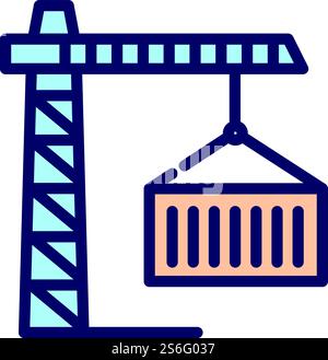 Icône de grue portuaire marine. Icône vectorielle de grue portuaire marine pour la conception de Web isolé sur fond blanc. Icône de grue portuaire marine, style de contour Illustration de Vecteur