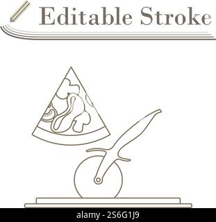 Icône pizza avec couteau. Dessin simple de contour modifiable. Illustration vectorielle. Illustration de Vecteur