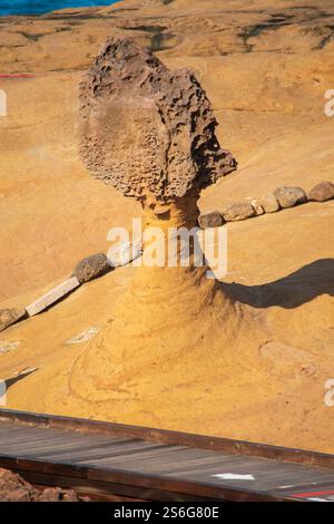 Yehliu Geopark présente de nombreuses formations rocheuses fascinantes sur la ligne courte dans la partie nord de l'île de Taiwan. Banque D'Images