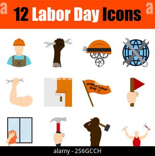 Ensemble d'icônes de la journée de travail. Conception plate. Illustration vectorielle entièrement modifiable. Texte développé. Illustration de Vecteur