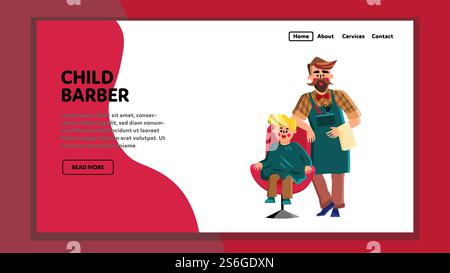 Barbier enfant faisant garçon élégant Hairdo vecteur. Coiffeur pour enfants debout près de Cozy chair et coupant les cheveux des enfants, salon de beauté service de mode. Styliste de personnages et illustration de dessin animé Baby Web Flat. Barbier enfant faisant garçon élégant Hairdo vecteur Illustration de Vecteur