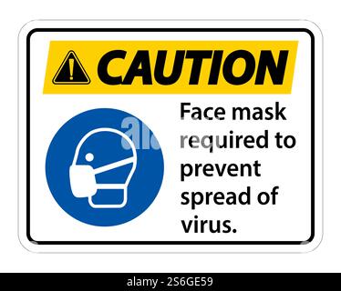 Attention masque facial nécessaire pour empêcher la propagation du signe de virus sur fond blanc Illustration de Vecteur