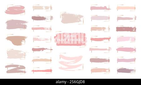 Coups de pinceau pastel. Spots créatifs, cadres dorés et échantillons de palette rose. Échantillons de fard à joues à maquillage mode. Belle collection de vecteur de peinture grunge rose. Illustration texture pastel, pinceau aquarelle. Coups de pinceau pastel. Spots créatifs, cadres dorés et échantillons de palette rose. Échantillons de fard à joues à maquillage mode. Belle collection de vecteur de peinture grunge rose Illustration de Vecteur