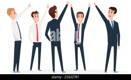 Groupe d'hommes d'affaires pointant. Managers masculins debout et pointant des illustrations vectorielles de direction supérieure. Hommes d'affaires avec l'affichage du doigt. Groupe d'hommes d'affaires pointant. Managers masculins debout et pointant des illustrations vectorielles de direction supérieure Illustration de Vecteur