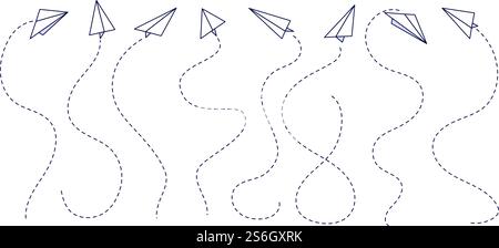 Avion en papier. Trajectoires de vol graphiques, traces d'avion. Routes aériennes isolées de Doodle. Illustration vectorielle de voyage de vol d'avion créatif. Avion de vol, avion papier itinéraire graphique. Avion en papier. Trajectoires de vol graphiques, traces d'avion. Routes aériennes isolées de Doodle. Illustration vectorielle de voyage de vol d'avion créatif Illustration de Vecteur