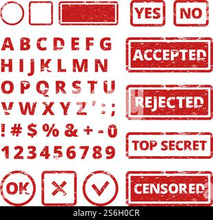 Concepts d'embouti. Lettres grunge vectorielles dans les cadres rejetés et approuvés mots pour le modèle vectoriel de tampon en caoutchouc. Estampiller grunge approuvé, typographie typeset, illustration d'impression de document grungy. Concepts d'embouti. Lettres grunge vectorielles dans les cadres rejetés et approuvés mots pour le modèle vectoriel de tampon en caoutchouc Illustration de Vecteur
