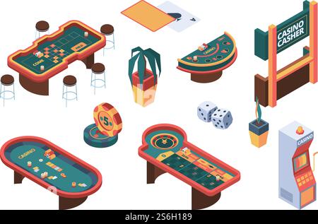 Casino isométrique. Table de jeu de poker jeu de cartes de boîte de nuit vecteur de salle de jeux personnes. Casino chance, pieu de table de jeu, pièce de monnaie et illustration de machine à sous. Casino isométrique. Table de jeu de poker jeu de cartes de boîte de nuit vecteur de salle de jeux personnes Illustration de Vecteur