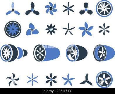 Moteurs d'avion. Symboles de turbine à hélice équipement d'avion détaillant le vecteur d'aviation. Illustration rotor et turbo aviation, ventilateur à aubes, turboréacteur moteur. Moteurs d'avion. Symboles de turbine à hélice équipement d'avion détaillant le vecteur d'aviation Illustration de Vecteur