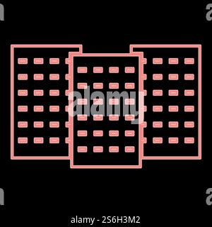 Neon trois bâtiment C'est l'image de lumière de style plat d'illustration vectorielle de couleur rouge. Néon trois construisant l'image de style plat d'illustration vectorielle de couleur rouge Illustration de Vecteur