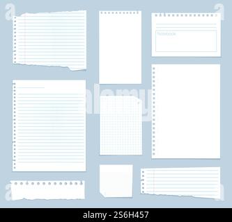 Papiers à notes. Modèle de cahier vectoriel de feuilles de bande de notes alignées. Feuille de papier de cahier d'illustration, page rayée pour note. Papiers à notes. Modèle de cahier vectoriel de feuilles de bande de notes alignées Illustration de Vecteur