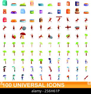 jeu d'icônes universelles de 100. Illustration de dessin animé de 100 icônes universelles ensemble de vecteur isolé sur fond blanc. 100 icônes universelles définies, style de dessin animé Illustration de Vecteur