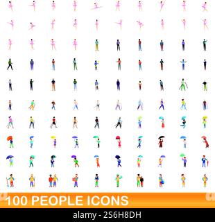 100 icônes de personnes définies. Illustration de dessin animé de 100 icônes de personnes ensemble de vecteur isolé sur fond blanc. 100 icônes de personnes définies, style de dessin animé Illustration de Vecteur