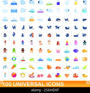 jeu d'icônes universelles de 100. Illustration de dessin animé de 100 icônes universelles ensemble de vecteur isolé sur fond blanc. 100 icônes universelles définies, style de dessin animé Illustration de Vecteur