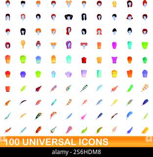 jeu d'icônes universelles de 100. Illustration de dessin animé de 100 icônes universelles ensemble de vecteur isolé sur fond blanc. 100 icônes universelles définies, style de dessin animé Illustration de Vecteur