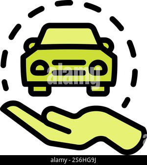 Prendre l'icône de partage de voiture. Outline prenez l'icône vectorielle de partage de voiture pour la conception Web isolé sur fond blanc. Prenez l'icône de partage de voiture, esquissez le style Illustration de Vecteur