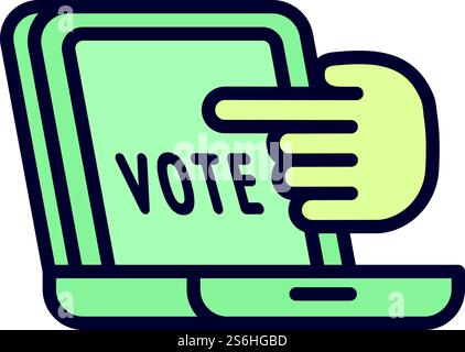 Icône de vote en ligne pour ordinateur portable. Icône vectorielle de vote en ligne de l'ordinateur portable pour la conception Web isolé sur fond blanc. Icône de vote en ligne pour ordinateur portable, style de contour Illustration de Vecteur