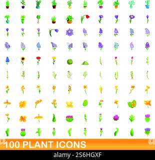 jeu de 100 icônes d'usine. Illustration de dessin animé de 100 icônes végétales ensemble de vecteur isolé sur fond blanc. ensemble de 100 icônes végétales, style de dessin animé Illustration de Vecteur