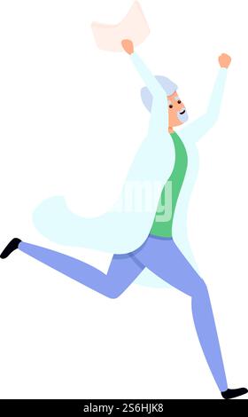 Icône scientifique joyeux en cours d'exécution. Dessin animé de l'icône vectorielle de scientifique joyeux en cours d'exécution pour la conception Web isolé sur fond blanc. Icône scientifique de course heureuse, style de bande dessinée Illustration de Vecteur