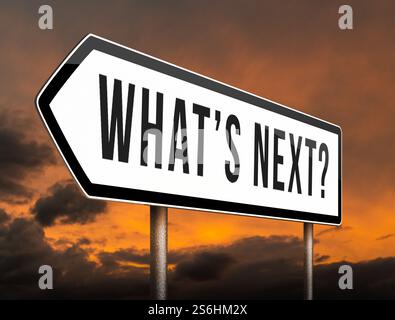 Signe fléché avec le slogan de l'entreprise - What's next Banque D'Images