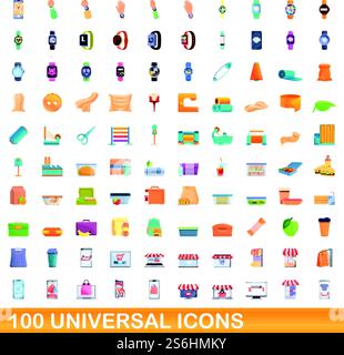 jeu d'icônes universelles de 100. Illustration de dessin animé de 100 icônes universelles ensemble de vecteur isolé sur fond blanc. 100 icônes universelles définies, style de dessin animé Illustration de Vecteur