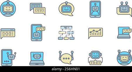 Icônes chatbot définies. Ensemble de contours d'icônes vectorielles chatbot pour la conception Web isolé sur fond blanc. Icônes chatbot définies, style de contour Illustration de Vecteur