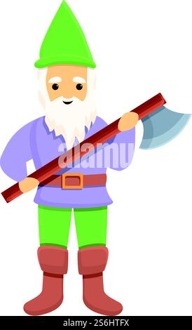Gnome de jardin avec icône de hache de bataille. Dessin animé de gnome de jardin avec icône de vecteur de hache de bataille pour la conception Web isolé sur fond blanc. Gnome de jardin avec icône de hache de bataille, style de dessin animé Illustration de Vecteur