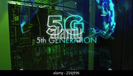 Image de 5g 5ème génération et traitement de données numériques avec globe sur des serveurs informatiques Banque D'Images