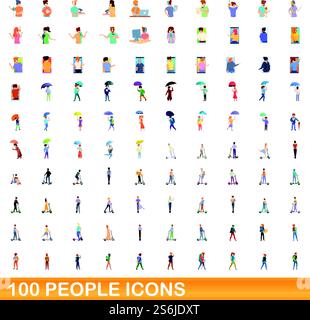 100 icônes de personnes définies. Illustration de dessin animé de 100 icônes de personnes ensemble de vecteur isolé sur fond blanc. 100 icônes de personnes définies, style de dessin animé Illustration de Vecteur