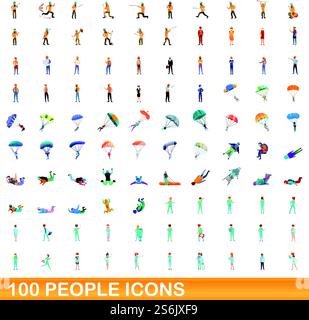 100 icônes de personnes définies. Illustration de dessin animé de 100 icônes de personnes ensemble de vecteur isolé sur fond blanc. 100 icônes de personnes définies, style de dessin animé Illustration de Vecteur