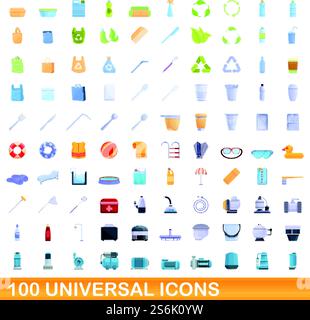 jeu d'icônes universelles de 100. Illustration de dessin animé de 100 icônes universelles ensemble de vecteur isolé sur fond blanc. 100 icônes universelles définies, style de dessin animé Illustration de Vecteur