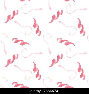 Motif rubans roses. Peinture à la main aquarelle Banque D'Images